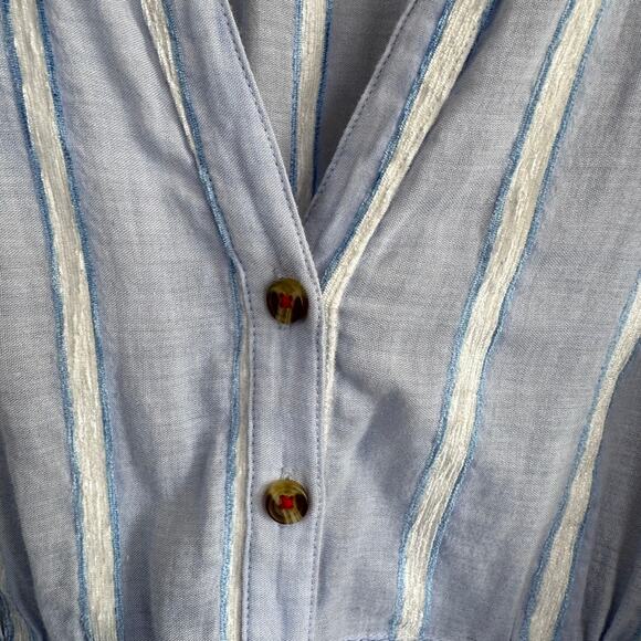 Anthropologie Building 18 South Seas Blue Button Down Belted Stripe Top Tunic 10 - Picture 5 of 12